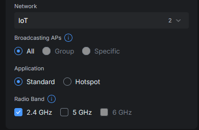 IoT WiFi radio band settings in UniFi