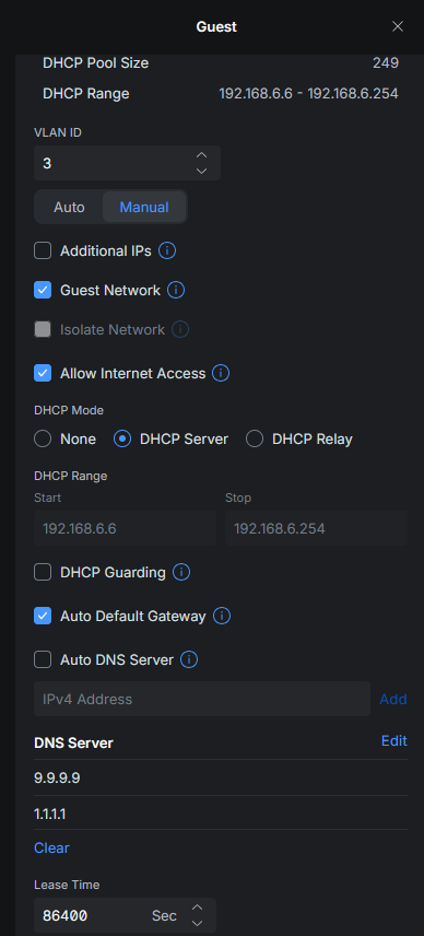Guest network configuration in UniFi