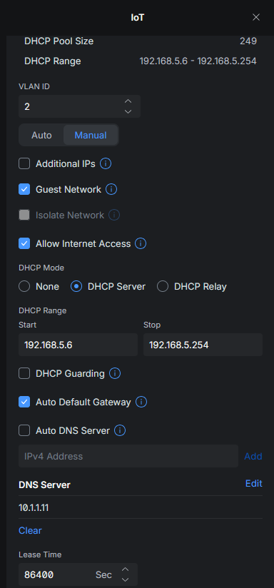 IoT network configuration in UniFi